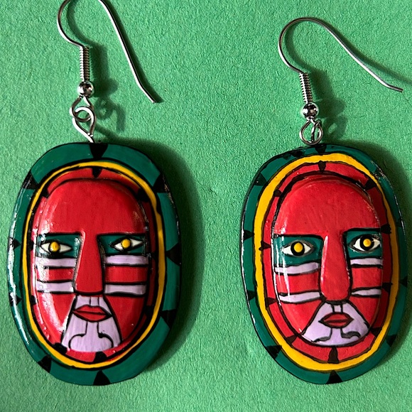 Hand painted wooden earrings - Picture 3 of 5